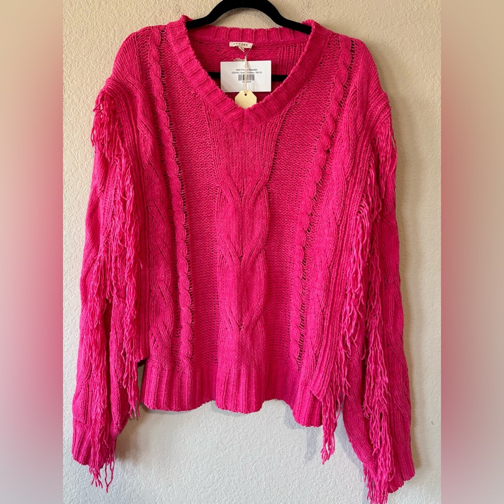 Jodifl Oversized Knit Fringe Sweater Fuchsia NWT‎ Size S